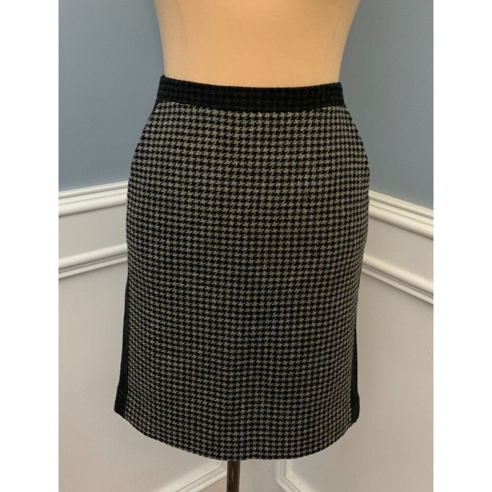 J Crew Skirt Womens 4 The Pencil Houndstooth Wool Blend Preppy Academia Lined